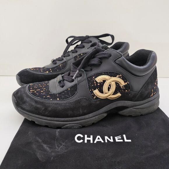 Chanel CC Black Suede Trainer Sneakers US 8.5 / EU 38.5 - Picture 7 of 8